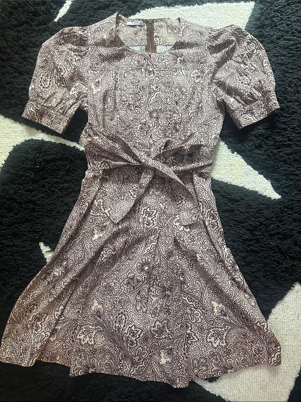 Miu Miu Brown and Cream Paisley Tie-Waist Mini Dress